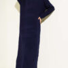 Half Zipper Fitted Ribbed Knit Dress Navy Blue