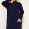 Half Zipper Fitted Ribbed Knit Dress Navy Blue – Image 2