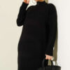 Half Zipper Fitted Ribbed Knit Dress Black – Image 2