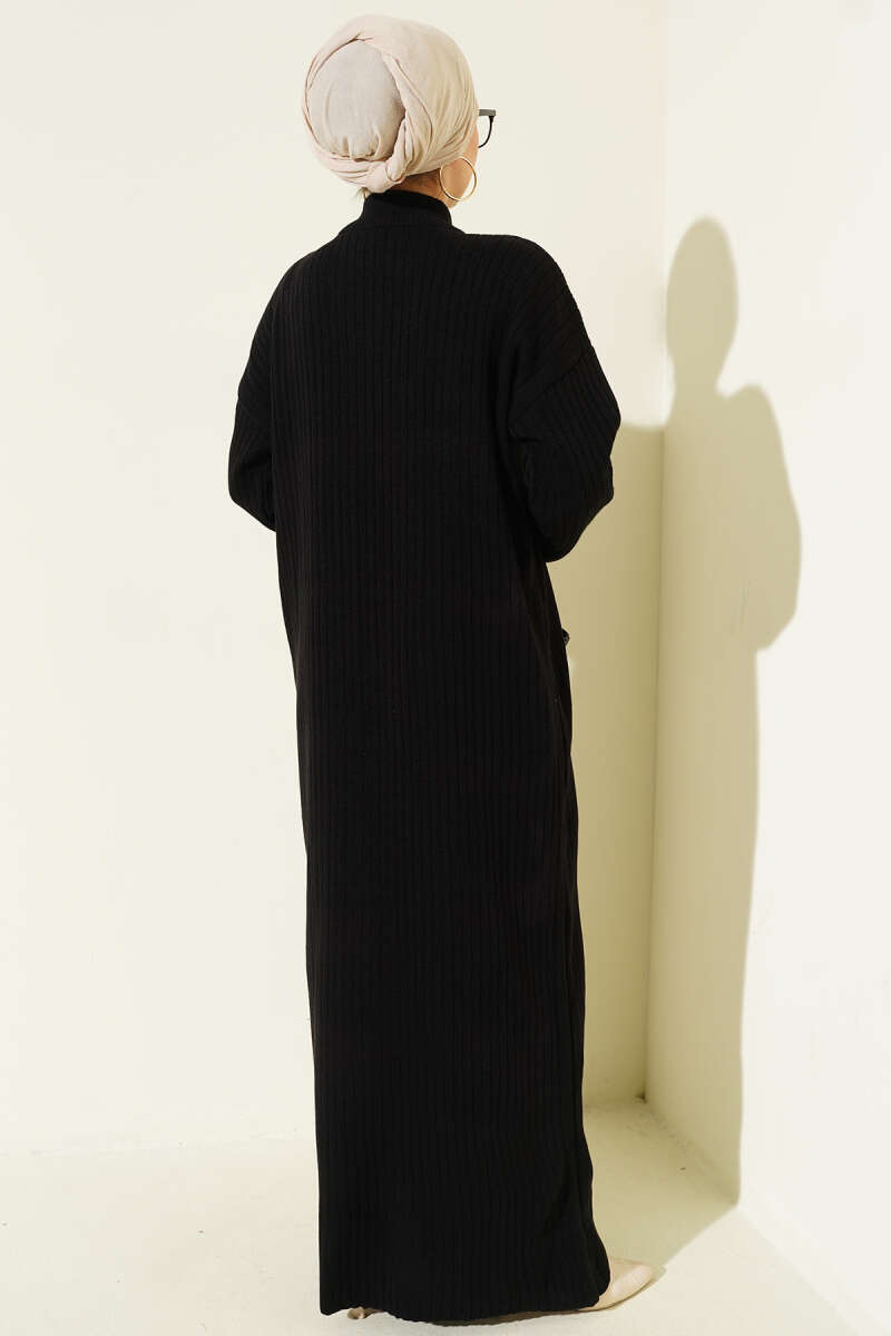 Half Zipper Fitted Ribbed Knit Dress Black – Image 3