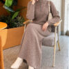 Half Zipper Fitted Ribbed Knit Dress Mink