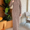 Half Zipper Fitted Ribbed Knit Dress Mink - الصورة 2