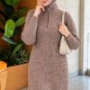 Half Zipper Fitted Ribbed Knit Dress Mink - الصورة 3