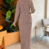 Half Zipper Fitted Ribbed Knit Dress Mink - الصورة 4