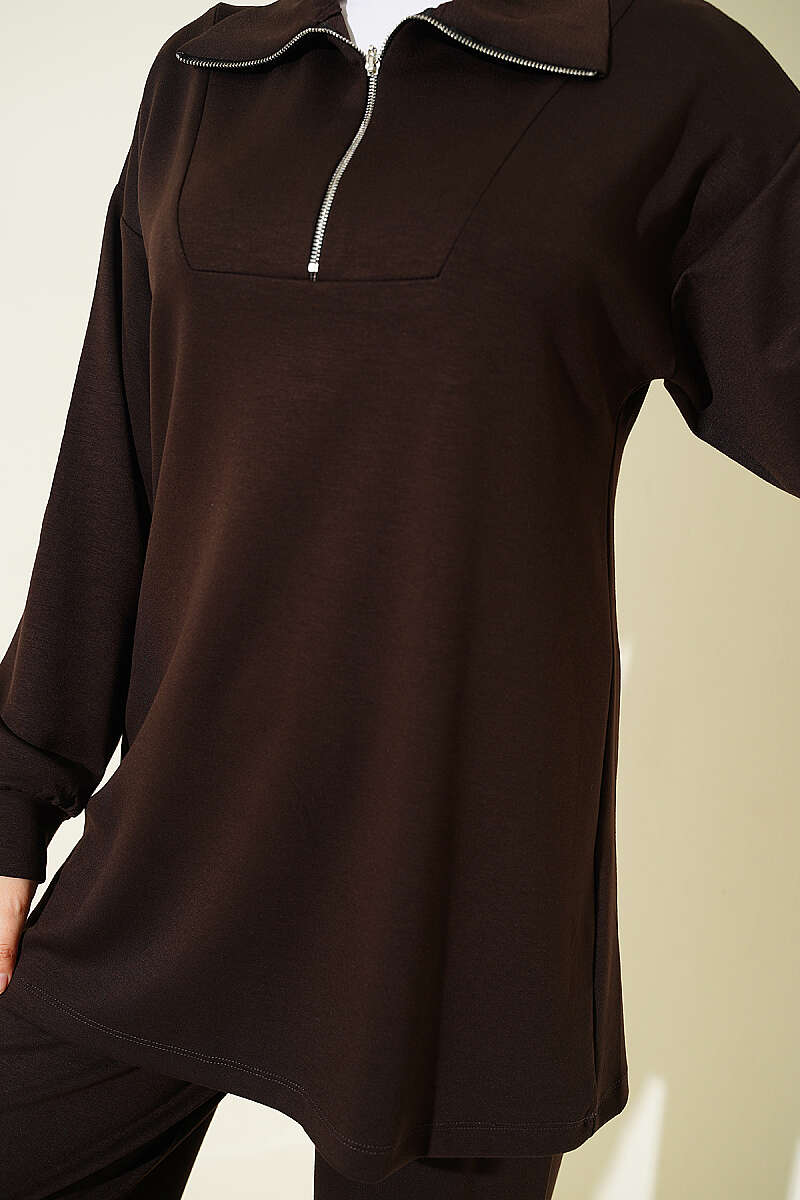 Half-Zip Loisha Tunic Two-Piece Set Brown - Imagen 4