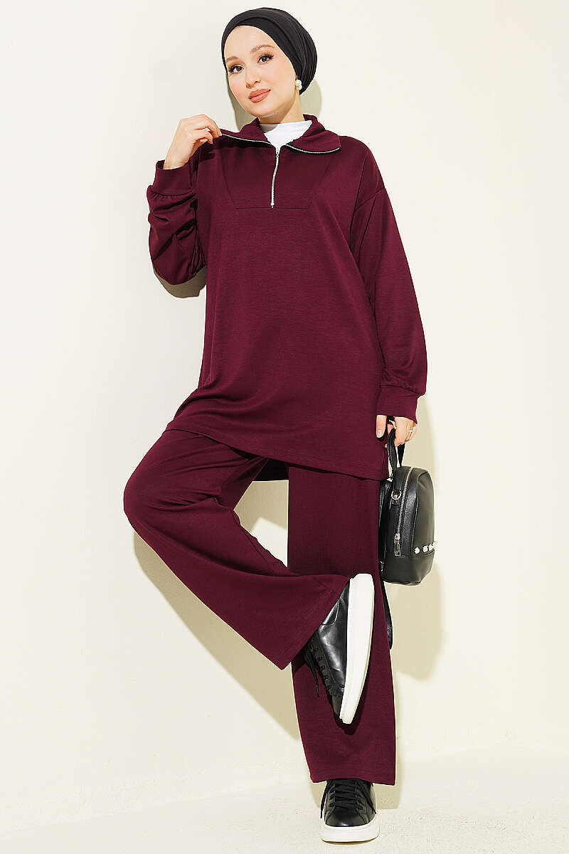 Half-Zip Loisha Tunic Two-Piece Set Plum