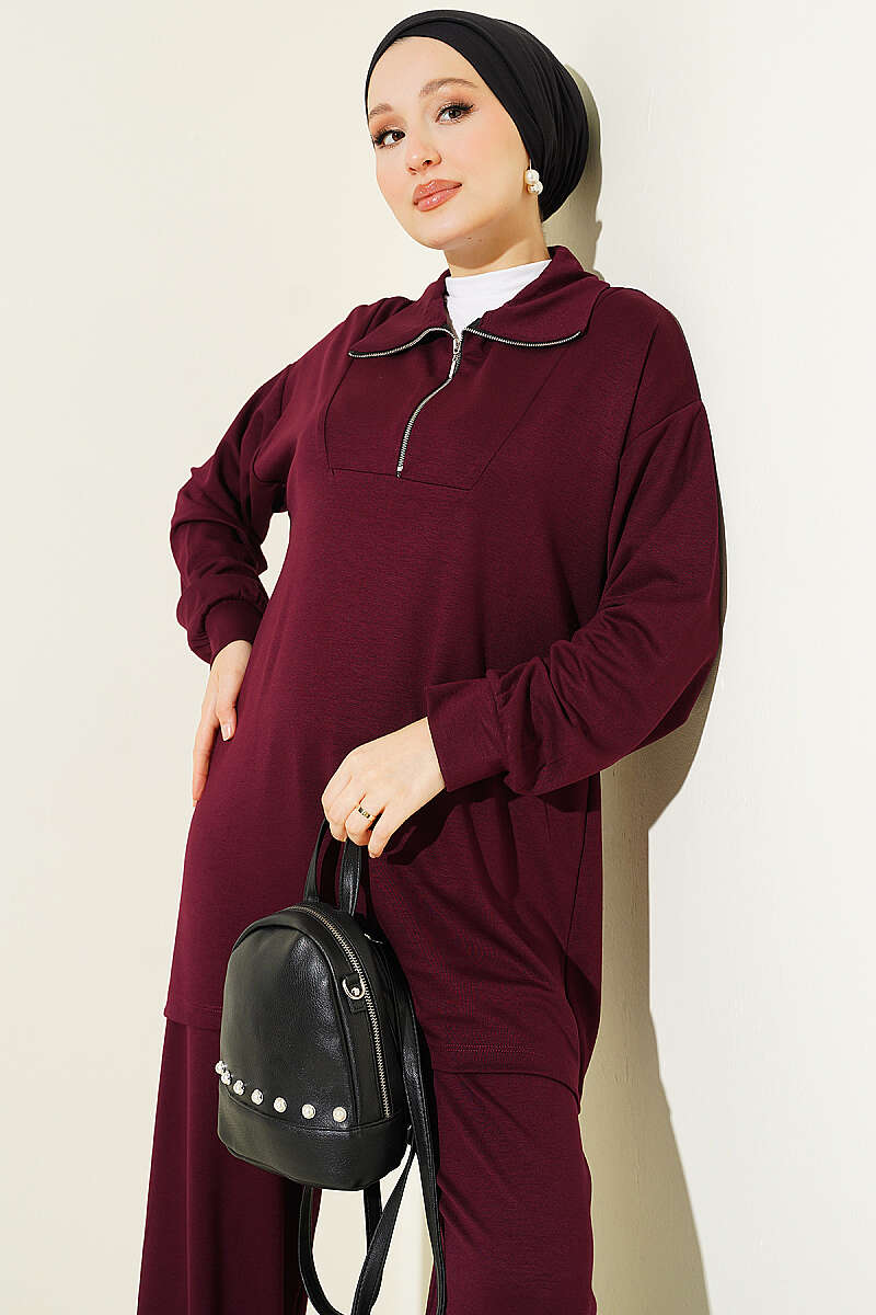 Half-Zip Loisha Tunic Two-Piece Set Plum - الصورة 2