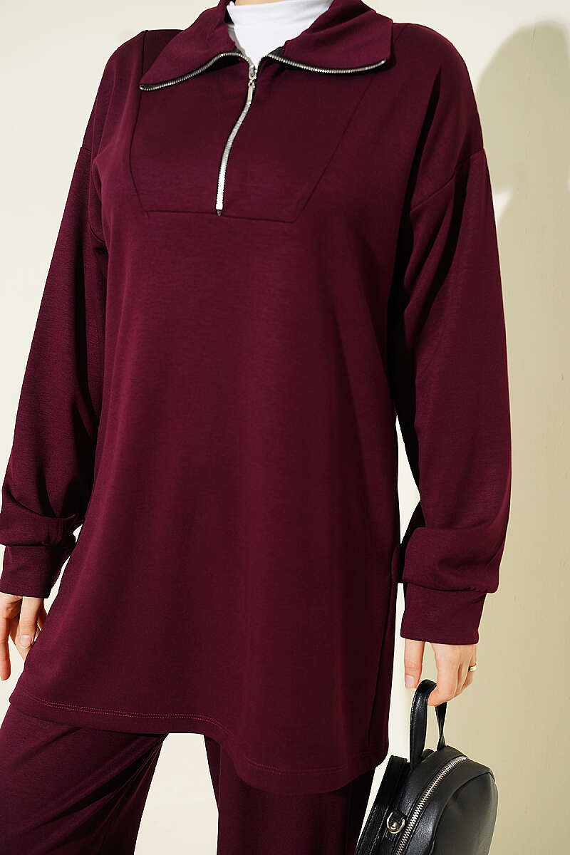 Half-Zip Loisha Tunic Two-Piece Set Plum - الصورة 4