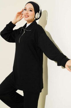 Alternative view of Half-Zip Loisha Tunic Two-Piece Set Black