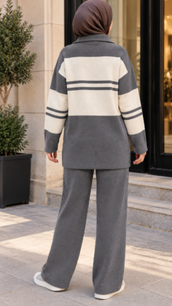 Alternative view of Half-Zip Knit Two-Piece Set Smoke
