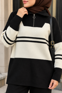 Alternative view of Half-Zip Knit Two-Piece Set Black