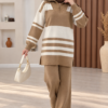 Ribbed Knit Half-Zip Top and Matching Bottoms Set Camel