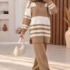⁦Ribbed Knit Half-Zip Top and Matching Bottoms Set Camel⁩ - الصورة ⁦2⁩