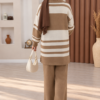 ⁦Ribbed Knit Half-Zip Top and Matching Bottoms Set Camel⁩ - الصورة ⁦3⁩