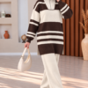 Ribbed Knit Half-Zip Top and Matching Bottoms Set Ecru
