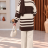 Ribbed Knit Half-Zip Top and Matching Bottoms Set Ecru - Imagen 2