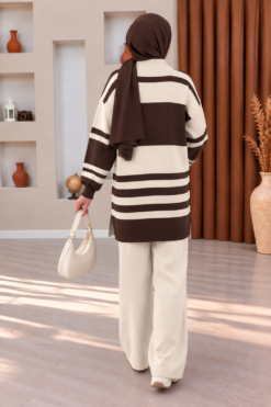 Alternative view of Ribbed Knit Half-Zip Top and Matching Bottoms Set Ecru