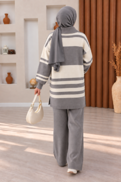Alternative view of Ribbed Knit Half-Zip Top and Matching Bottoms Set Smoke