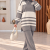 Ribbed Knit Half-Zip Top and Matching Bottoms Set Smoke