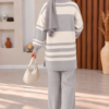 Ribbed Knit Half-Zip Top and Matching Bottoms Set Grey - الصورة 2