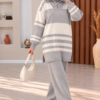 Ribbed Knit Half-Zip Top and Matching Bottoms Set Grey