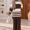 Ribbed Knit Half-Zip Top and Matching Bottoms Set Brown - الصورة 2