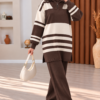 Ribbed Knit Half-Zip Top and Matching Bottoms Set Brown