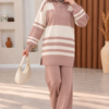 Ribbed Knit Half-Zip Top and Matching Bottoms Set Powder Pink