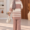 ⁦Ribbed Knit Half-Zip Top and Matching Bottoms Set Powder Pink⁩ - الصورة ⁦2⁩