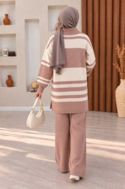Alternative view of Ribbed Knit Half-Zip Top and Matching Bottoms Set Powder Pink
