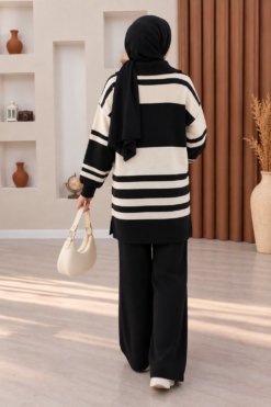 Alternative view of Ribbed Knit Half-Zip Top and Matching Bottoms Set Black