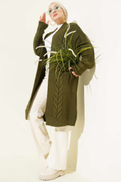 Alternative view of Textured Stripe Knit Cardigan Khaki
