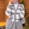 Horizontal Striped Pocket French Terry Two-Piece Set Grey - Imagen 2
