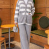 Horizontal Striped Pocket French Terry Two-Piece Set Grey - Imagen 3