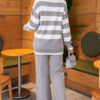 Horizontal Striped Pocket French Terry Two-Piece Set Grey - Imagen 4