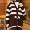 ⁦Horizontal Striped Pocket French Terry Two-Piece Set Brown⁩ - الصورة ⁦2⁩