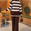 ⁦Horizontal Striped Pocket French Terry Two-Piece Set Brown⁩ - الصورة ⁦4⁩