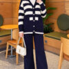 Honeycomb Pattern Knit Two-Piece Set Navy Blue - Image 6
