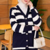 Horizontal Striped Pocket French Terry Two-Piece Set Navy Blue - Afbeelding 2
