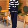Horizontal Striped Pocket French Terry Two-Piece Set Navy Blue - Afbeelding 3
