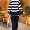 Horizontal Striped Pocket French Terry Two-Piece Set Navy Blue - Afbeelding 4