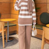 Horizontal Striped Pocket French Terry Two-Piece Set Latte - Imagen 4