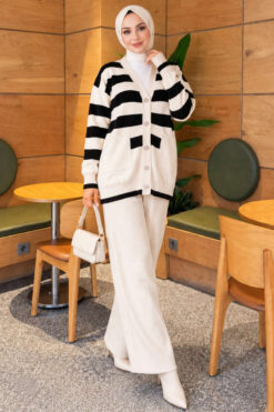 Horizontal Striped Pocket French Terry Two-Piece Set Stone