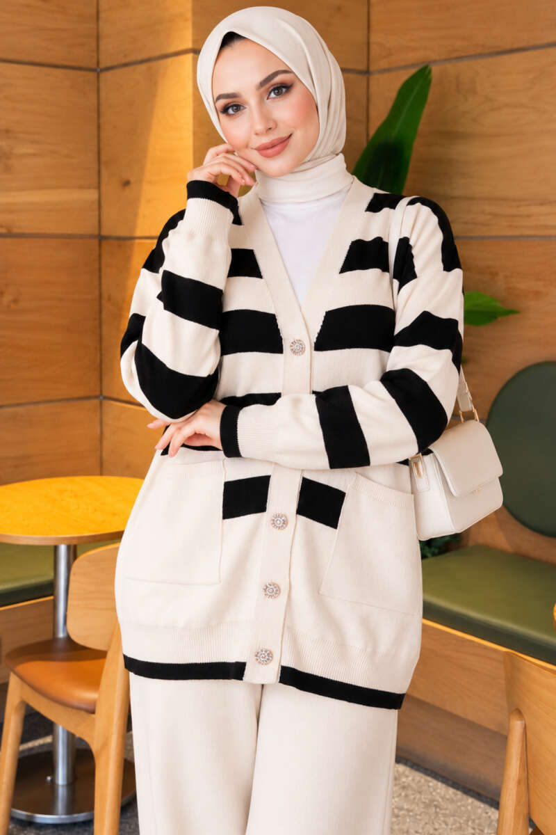 Horizontal Striped Pocket French Terry Two-Piece Set Stone - Imagen 2
