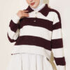 Horizontal Striped Button-Detail Knit Sweater Plum