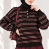 Horizontal Striped Button-Front Knit Sweater Brown