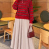Horizontal Striped Button-Front Knit Sweater Red - immagine 2