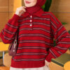 Horizontal Striped Button-Front Knit Sweater Red - immagine 3