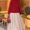 Horizontal Striped Button-Front Knit Sweater Red - immagine 4