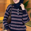 Horizontal Striped Button-Front Knit Sweater Navy Blue - immagine 3